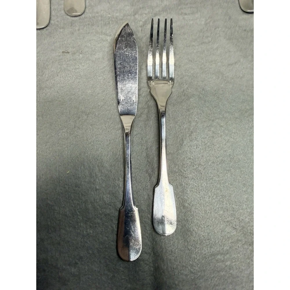 VINTAGE CHRISTOFLE CLUNY SILVER PLATE LOT OF 6 FISH KNIVES & 6 FISH FORKS FRANCE